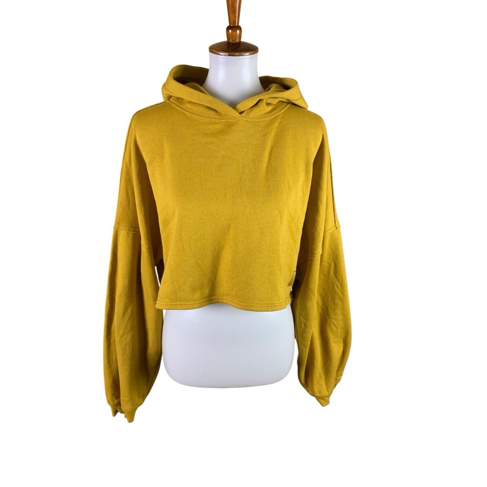 Savage X Fenty Mustard Yellow Cropped Hoodie Oversized Streetwear Medium - Picture 2 of 6